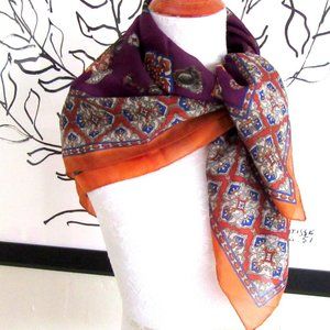 Vintage BERKSHIRE purple, orange, navy mandala print polyester scarf wrap